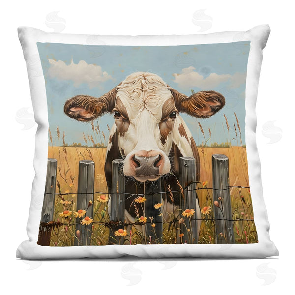 stupell industries LSR Creative Studio | Cow & Daisies Fence Printed Throw Pillow