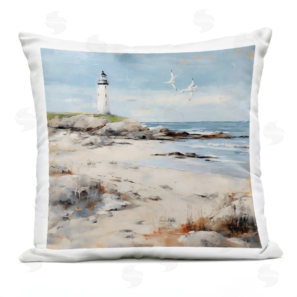 Stupell Industries LSR Creative Studio | Lighthouse On Rocky Shore Printed Throw Pillow