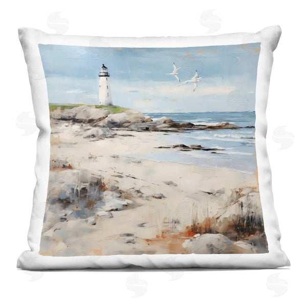 stupell industries LSR Creative Studio | Lighthouse On Rocky Shore Printed Throw Pillow