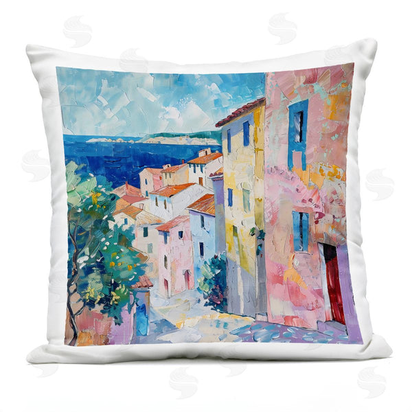Stupell Industries LSR Creative Studio | Mediterranean Coastal Town Printed Throw Pillow