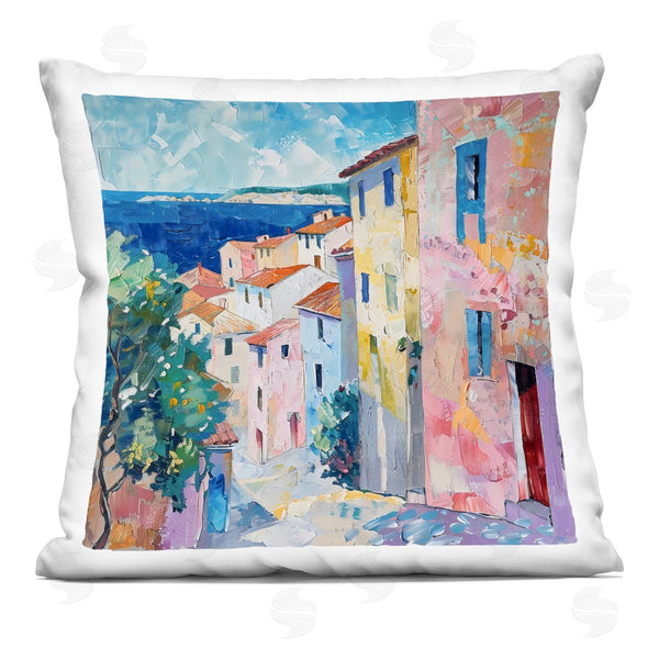 stupell industries LSR Creative Studio | Mediterranean Coastal Town Printed Throw Pillow