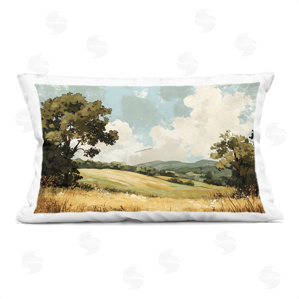 stupell industries LSR Creative Studio | Peaceful Meadow with Overhanging Clouds Printed Throw Pillow