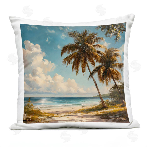 Stupell Industries LSR Creative Studio | Summer Beach With Two Palms Printed Throw Pillow