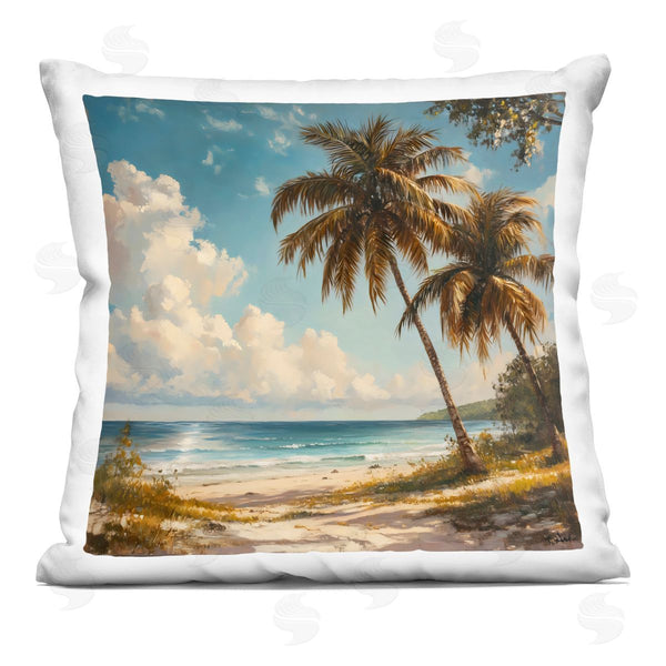 stupell industries LSR Creative Studio | Summer Beach with Two Palms Printed Throw Pillow