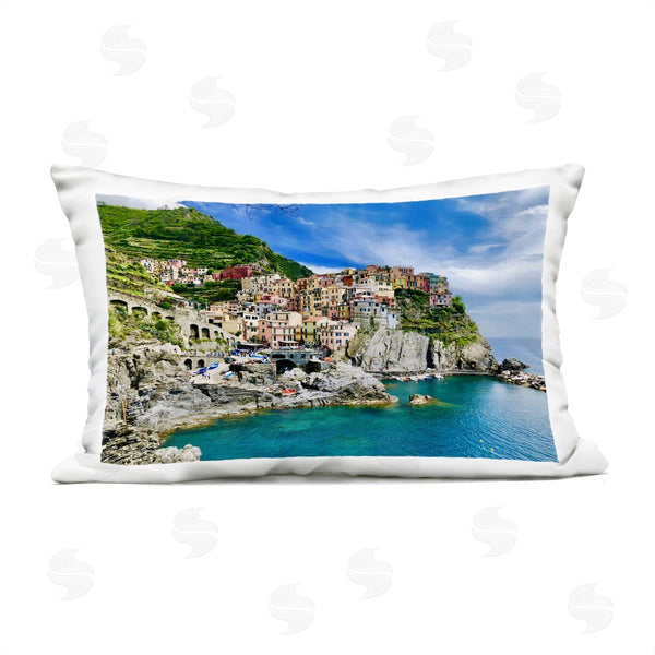 Stupell Industries LSR Creative Studio | Townscape By The Sea Printed Throw Pillow