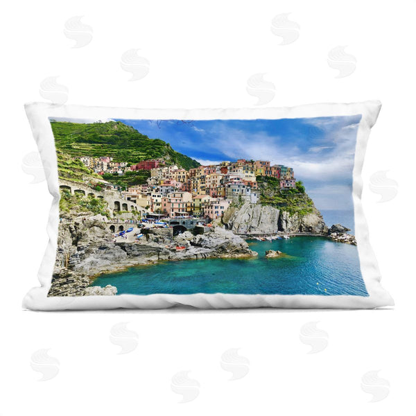 stupell industries LSR Creative Studio | Townscape By The Sea Printed Throw Pillow