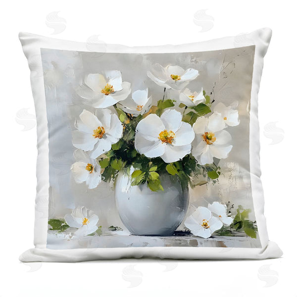 Stupell Industries LSR Creative Studio | White Anemones In Silver Vase Printed Throw Pillow