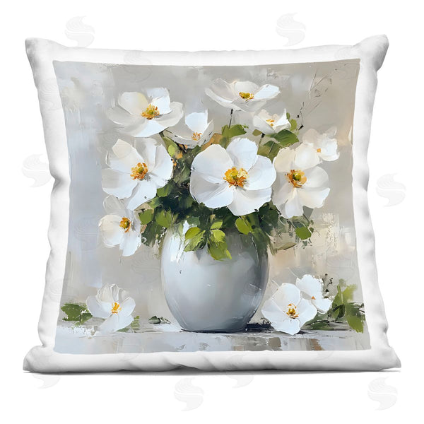 stupell industries LSR Creative Studio | White Anemones in Silver Vase Printed Throw Pillow