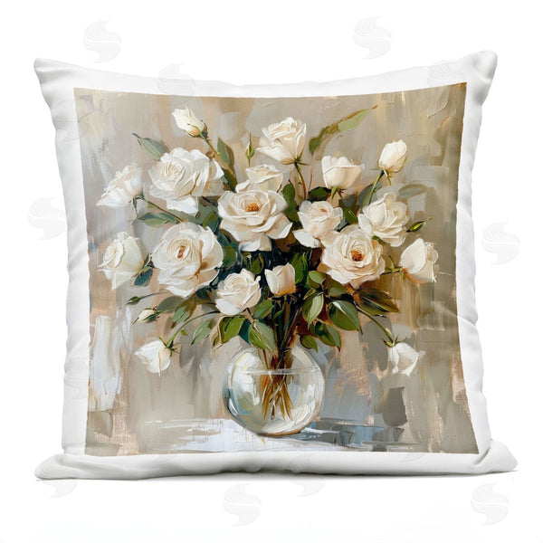Stupell Industries LSR Creative Studio | White Roses In Vase Printed Throw Pillow