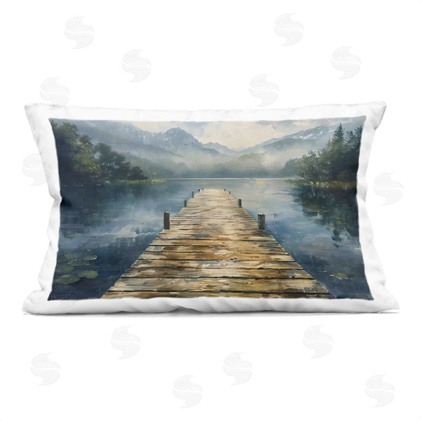 stupell industries LSR Creative Studio | Wooden Dock Over Lake Printed Throw Pillow