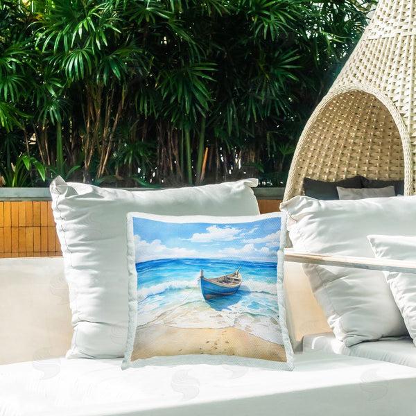Stupell Industries LSR Design Studio | Beach Boat Tied On Shore Printed Throw Pillow