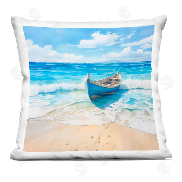 stupell industries LSR Design Studio | Beach Boat Tied on Shore Printed Throw Pillow