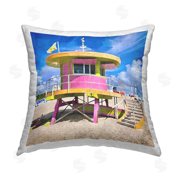Stupell Industries LSR Design Studio | Beach Hut On Shore Printed Throw Pillow