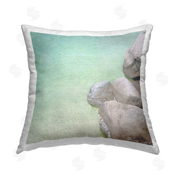 Stupell Industries LSR Design Studio | Beach Lagoon Rocks Printed Throw Pillow