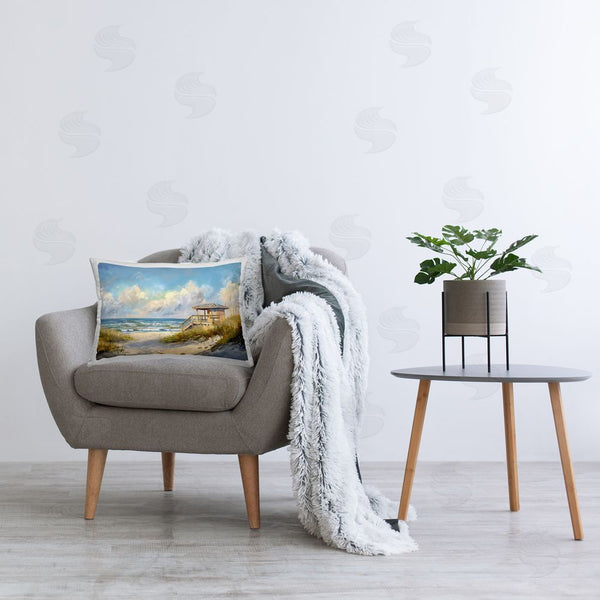 Stupell Industries LSR Design Studio | Beach Overlook Lifeguard Hut Printed Throw Pillow