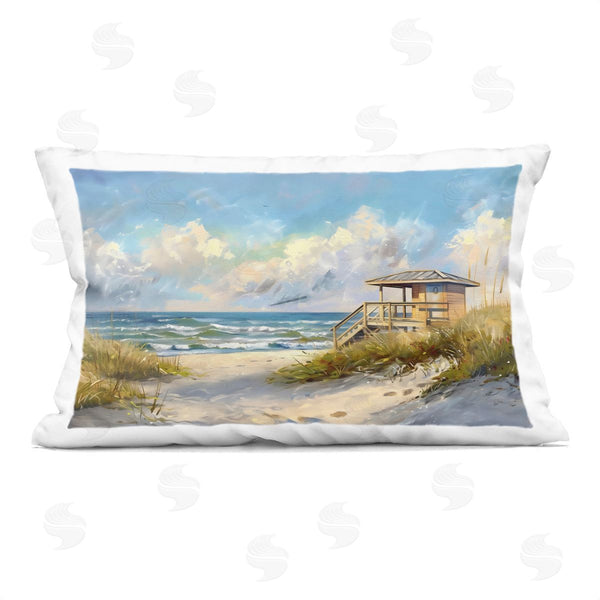 stupell industries LSR Design Studio | Beach Overlook Lifeguard Hut Printed Throw Pillow
