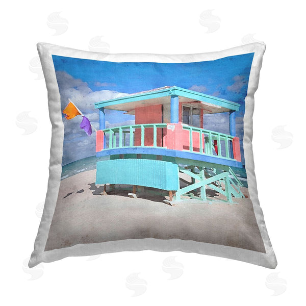stupell industries LSR Design Studio | Beach Shack Shoreline Printed Throw Pillow