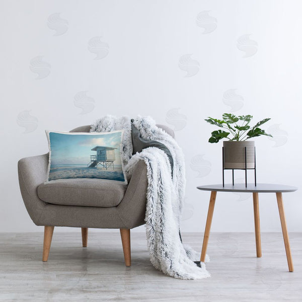 Stupell Industries LSR Design Studio | Blue And White Beach Scene Printed Throw Pillow