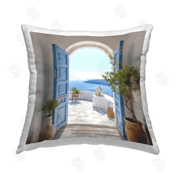 stupell industries LSR Design Studio | Blue Greek Door Scenery Printed Throw Pillow