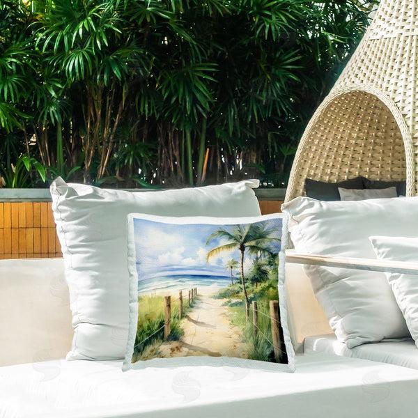 Stupell Industries LSR Design Studio | Blurred Palm Tree Beach Printed Throw Pillow