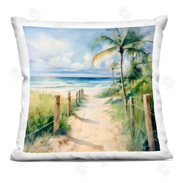 stupell industries LSR Design Studio | Blurred Palm Tree Beach Printed Throw Pillow
