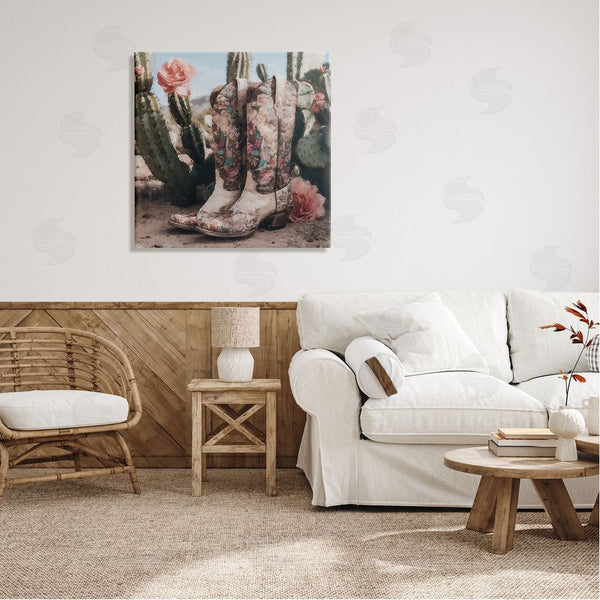 Stupell Industries LSR Design Studio | Boots With Cactus Flowers Wall Art