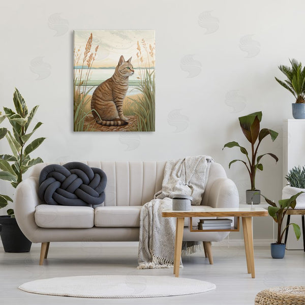 Stupell Industries LSR Design Studio | Cat Sitting On Beach Wall Art