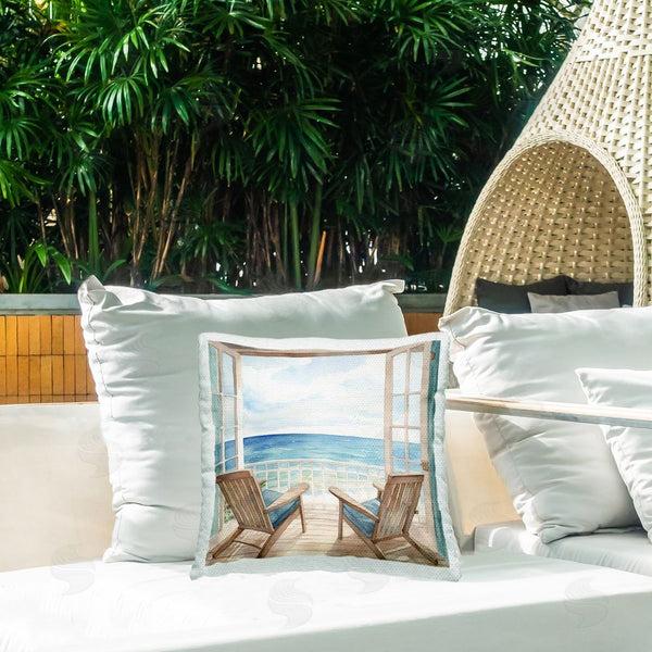Stupell Industries LSR Design Studio | Chairs With Ocean View Printed Throw Pillow