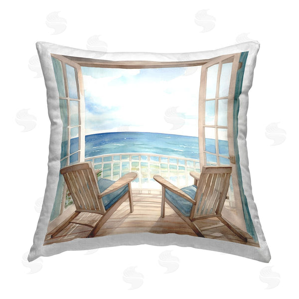 stupell industries LSR Design Studio | Chairs with Ocean View Printed Throw Pillow
