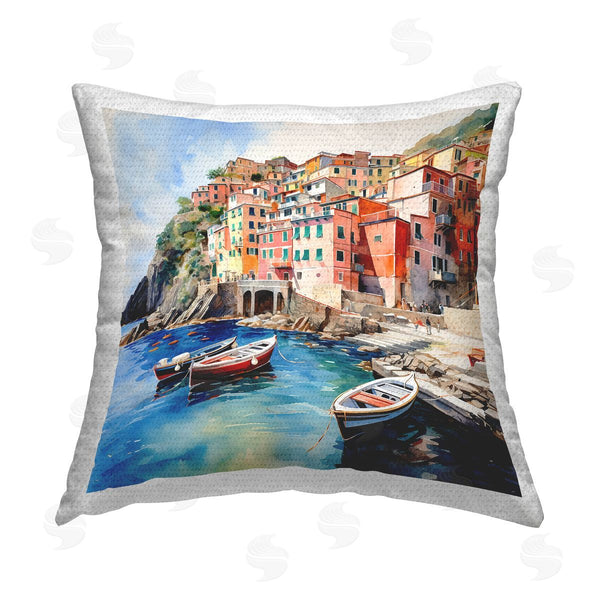 Stupell Industries LSR Design Studio | Cinque Terre Boats Printed Throw Pillow