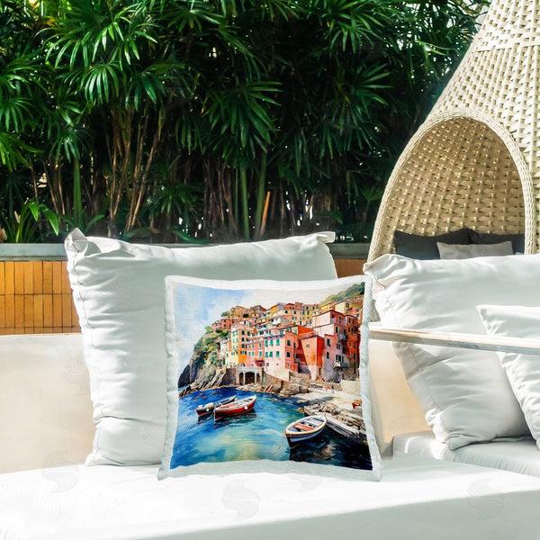 Stupell Industries LSR Design Studio | Cinque Terre Boats Printed Throw Pillow
