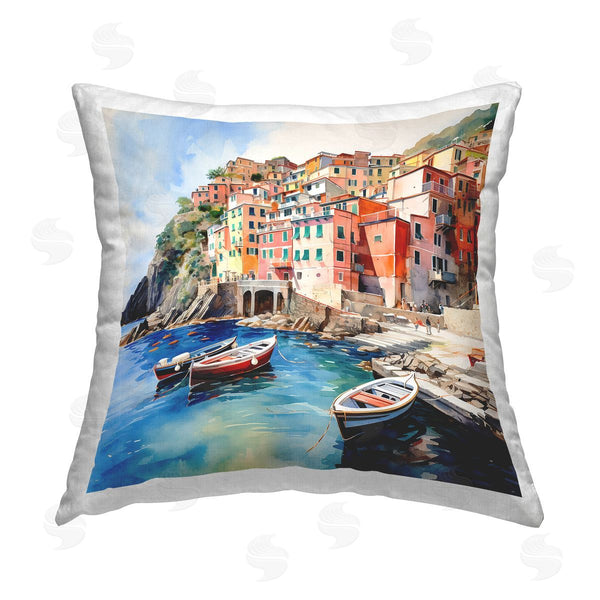 stupell industries LSR Design Studio | Cinque Terre Boats Printed Throw Pillow