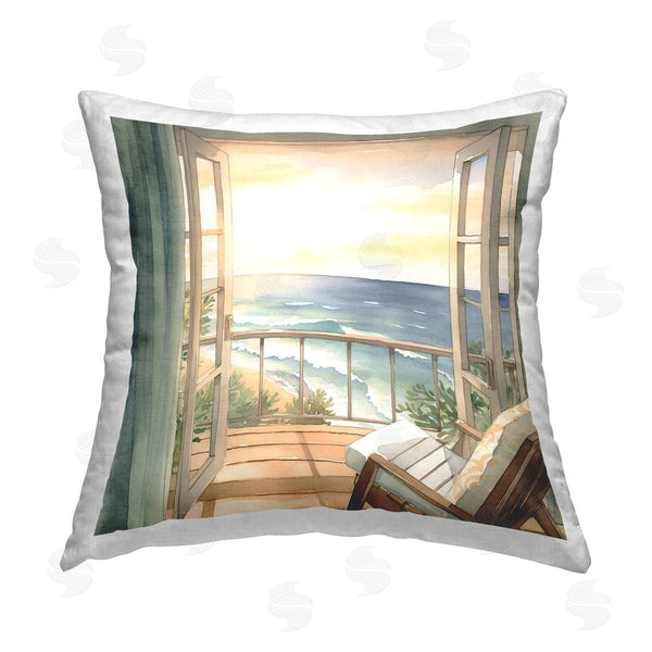 stupell industries LSR Design Studio | Coastal Beach Window Printed Throw Pillow