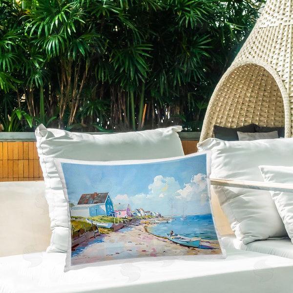 Stupell Industries LSR Design Studio | Coastal Beachside Cabanas Printed Throw Pillow