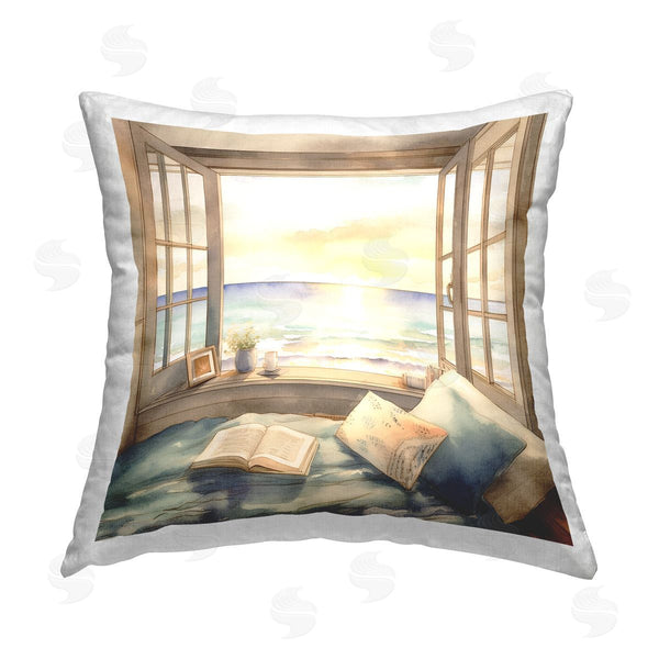 stupell industries LSR Design Studio | Coastal Bedroom Window Printed Throw Pillow