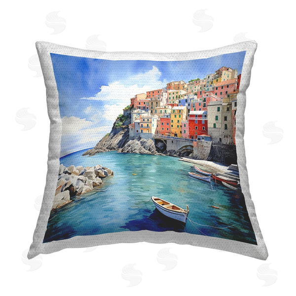 Stupell Industries LSR Design Studio | Coastal Town Boats Printed Throw Pillow