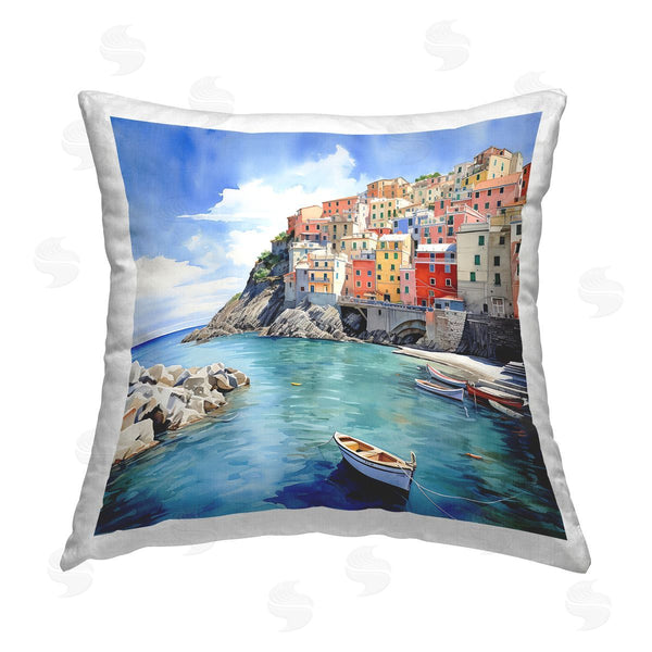 stupell industries LSR Design Studio | Coastal Town Boats Printed Throw Pillow