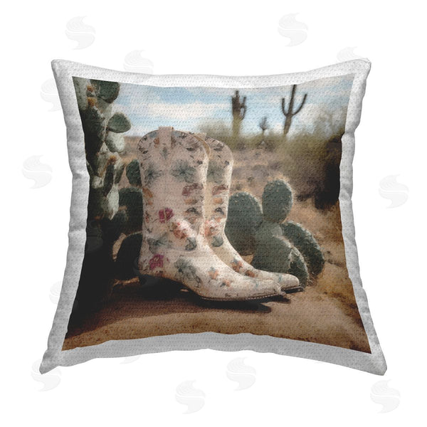 Stupell Industries LSR Design Studio | Cowgirl Boots & Cactus Scenery Printed Throw Pillow