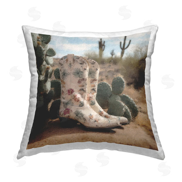stupell industries LSR Design Studio | Cowgirl Boots & Cactus Scenery Printed Throw Pillow