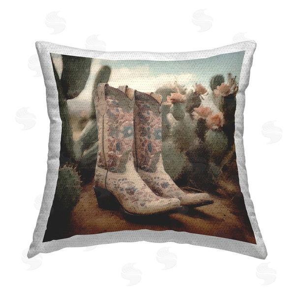 Stupell Industries LSR Design Studio | Cowgirl Boots In Desert Printed Throw Pillow