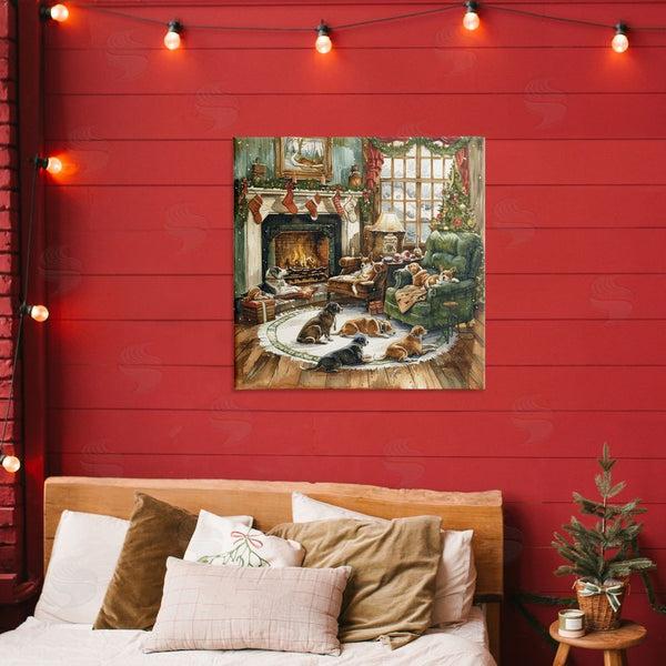 Stupell Industries LSR Design Studio | Dogs Around Christmas Fireplace Wall Art