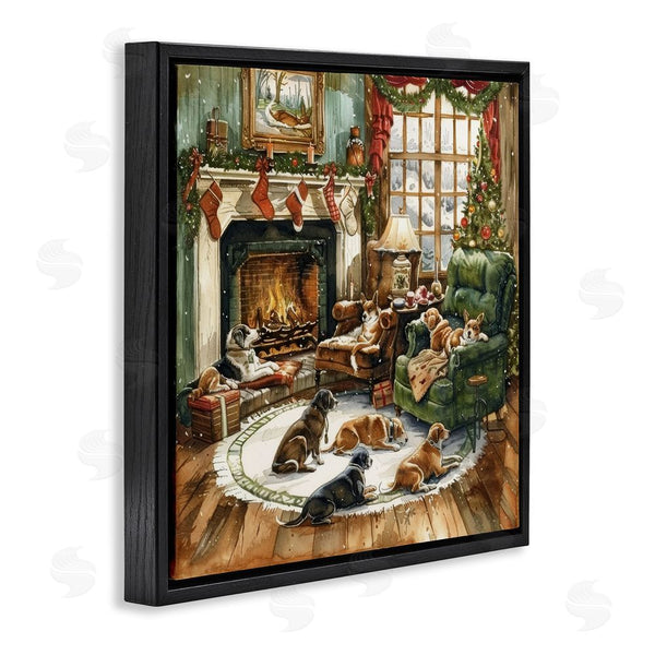 Stupell Industries LSR Design Studio | Dogs Around Christmas Fireplace Wall Art