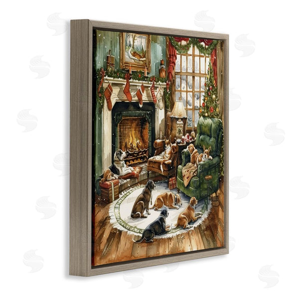 Stupell Industries LSR Design Studio | Dogs Around Christmas Fireplace Wall Art