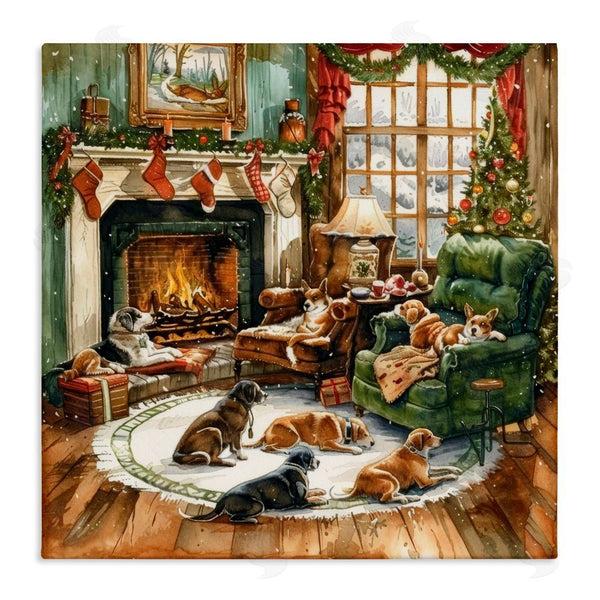 stupell industries LSR Design Studio | Dogs Around Christmas Fireplace Wall Art