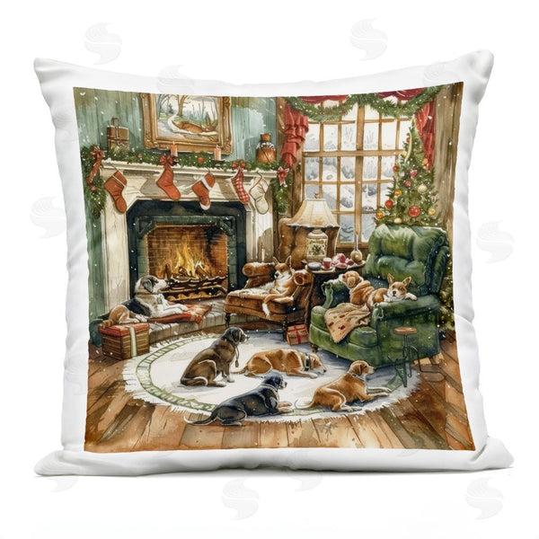 Stupell Industries LSR Design Studio | Dogs Around Christmas Hearth Printed Throw Pillow