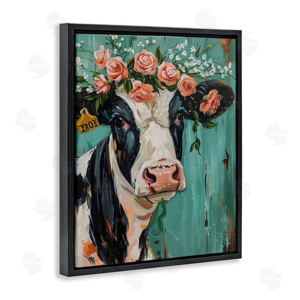 Stupell Industries LSR Design Studio | Floral Cow On Teal