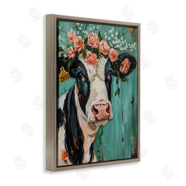 Stupell Industries LSR Design Studio | Floral Cow On Teal