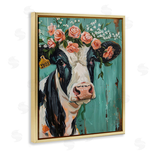 Stupell Industries LSR Design Studio | Floral Cow On Teal