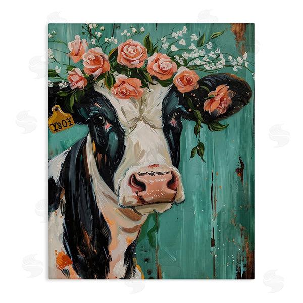 stupell industries LSR Design Studio | Floral Cow on teal