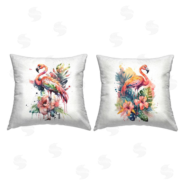 Stupell Industries LSR Design Studio | Floral Modern Flamingos Printed Throw Pillow Set